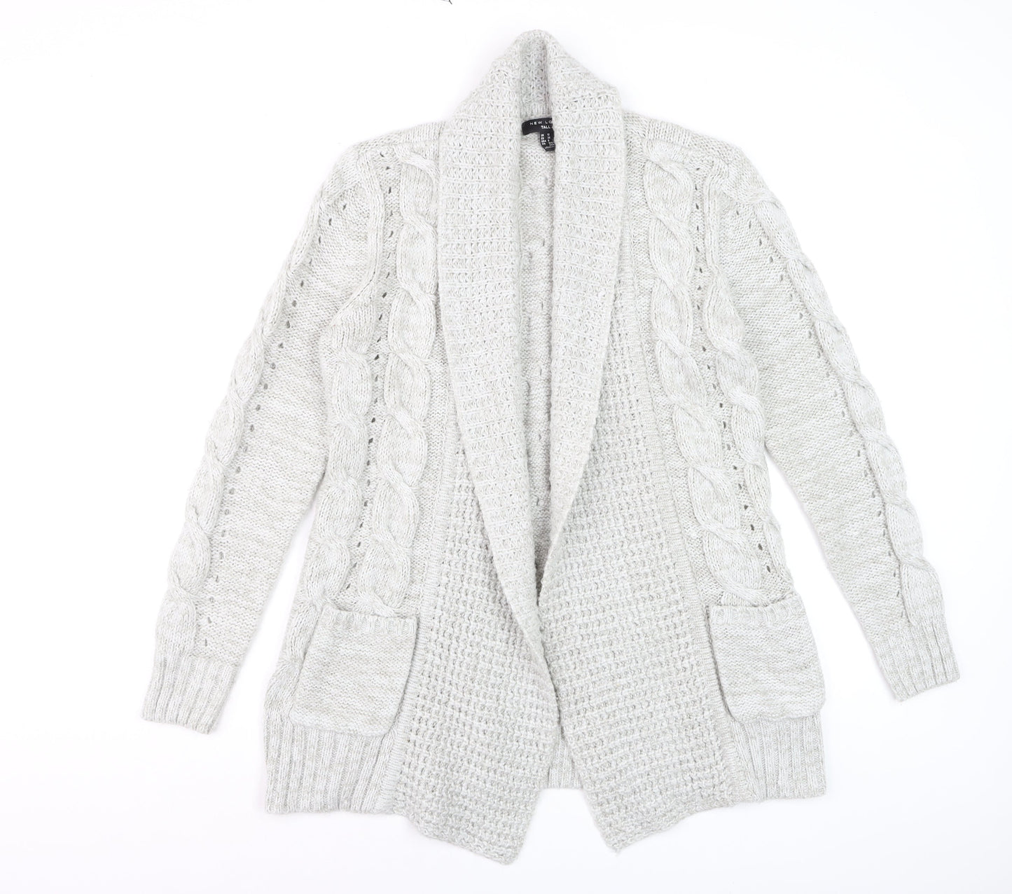 New Look Women’s Grey Tall Cable Knit Open Cardigan Size 10
