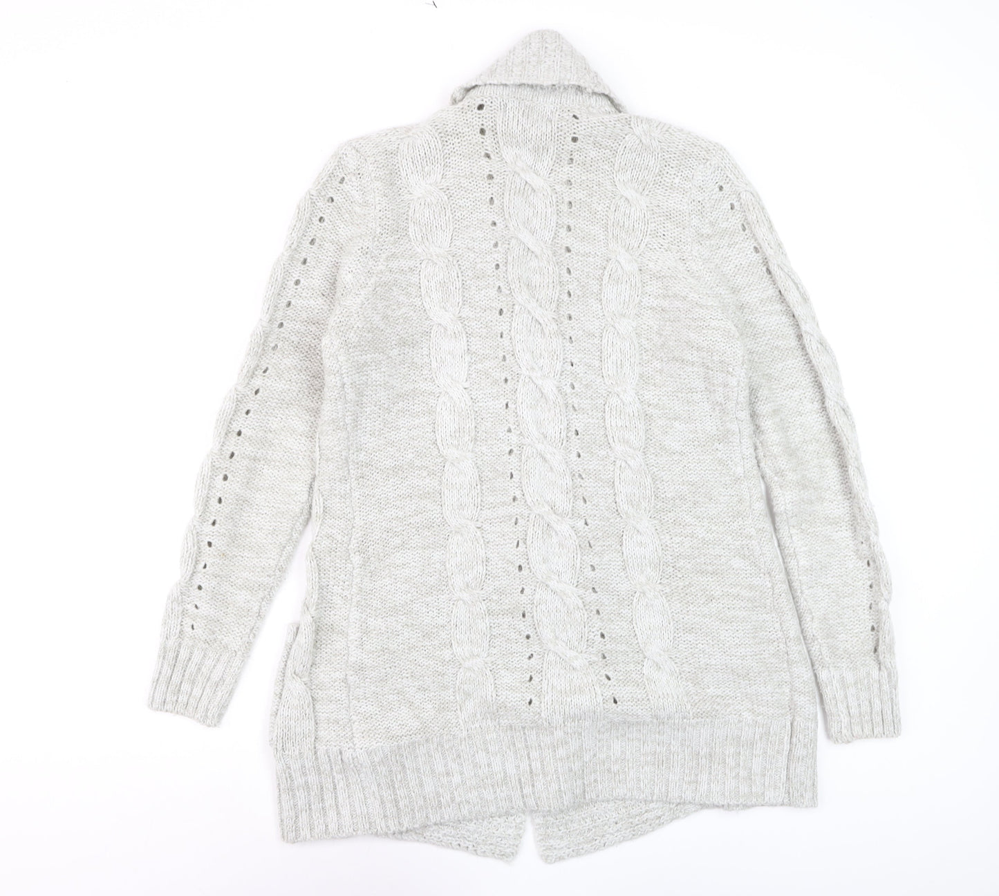 New Look Women’s Grey Tall Cable Knit Open Cardigan Size 10