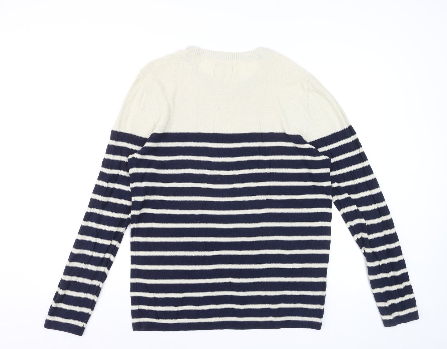 Selected Homme Men's Blue Striped Linen Cotton Crew Neck Jumper Size L