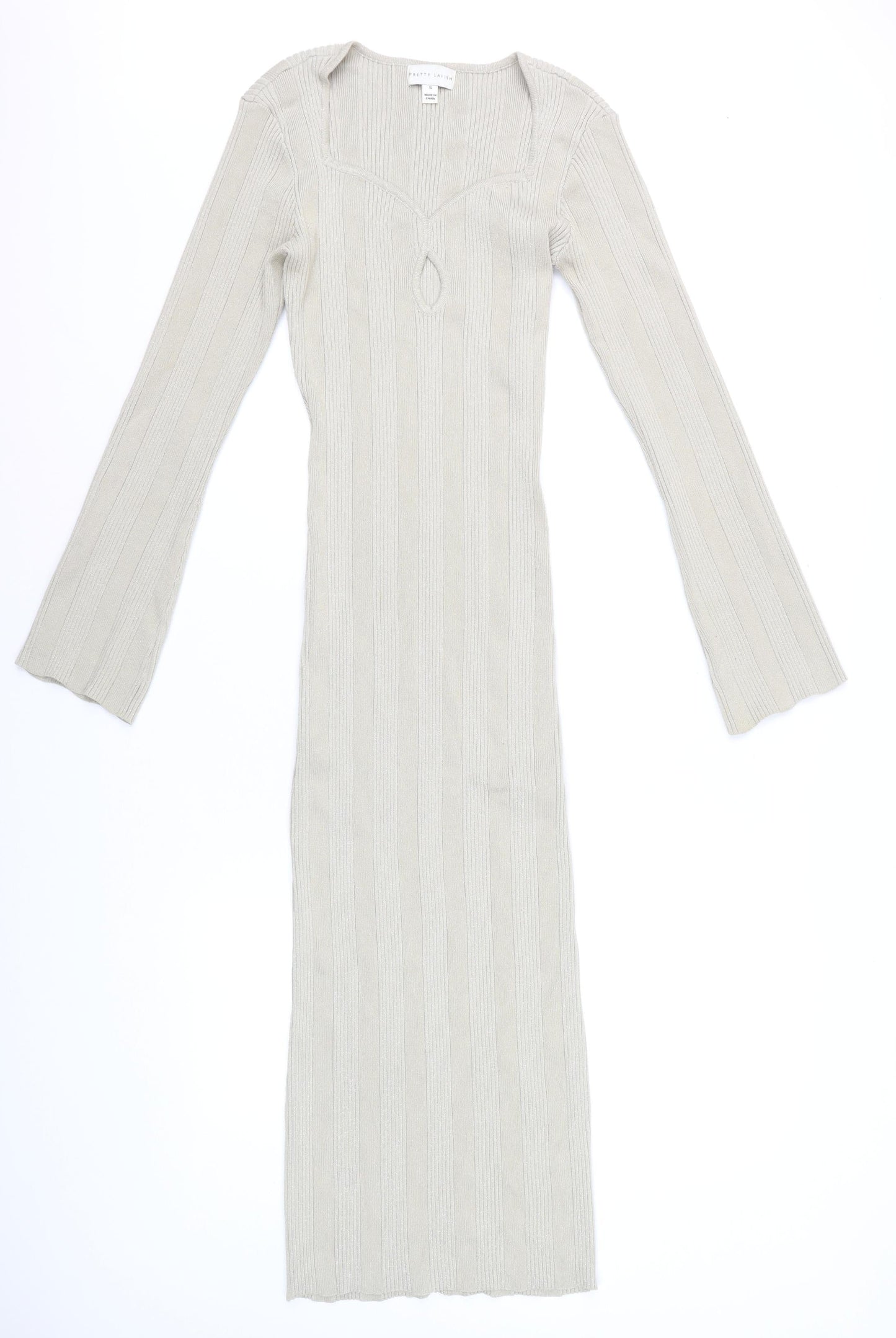 Pretty Lavish Women Beige Ribbed Knit Bodycon Midi Dress S