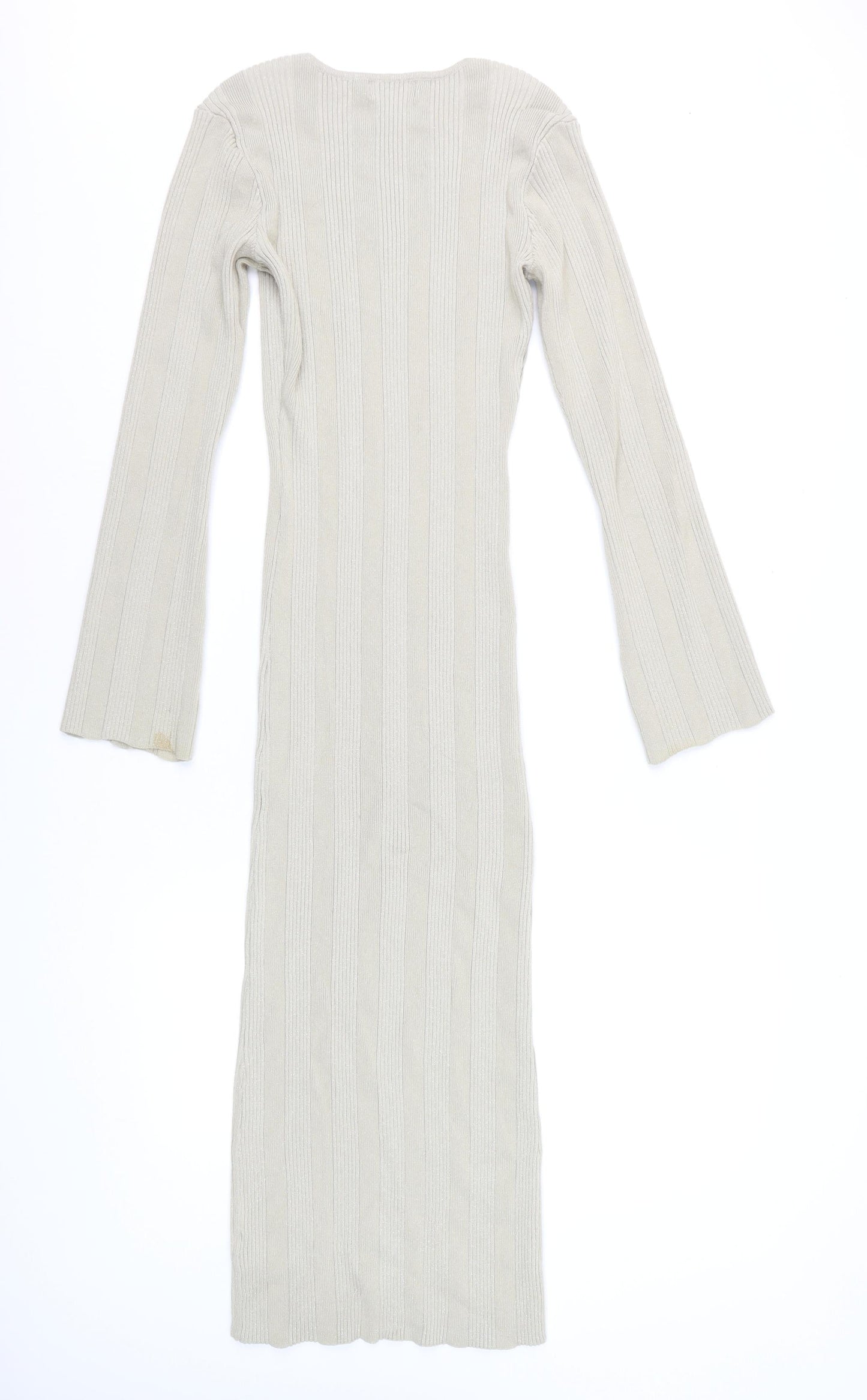 Pretty Lavish Women Beige Ribbed Knit Bodycon Midi Dress S