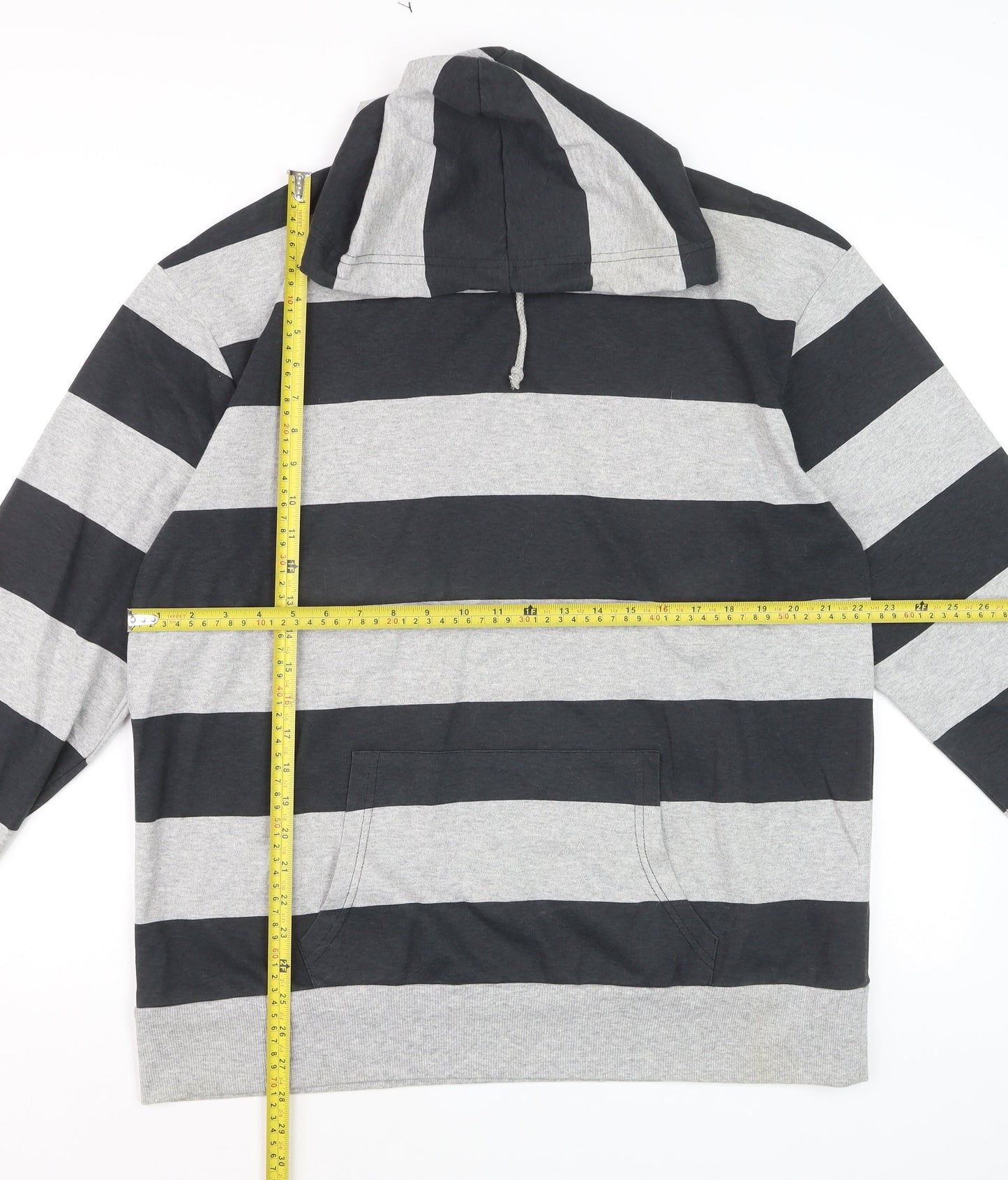Urban Spirit Men's Grey Black Striped Pullover Hoodie XL