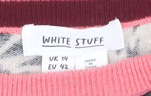 White Stuff Women’s Multicoloured Crew Neck Wool Cotton Jumper UK 14