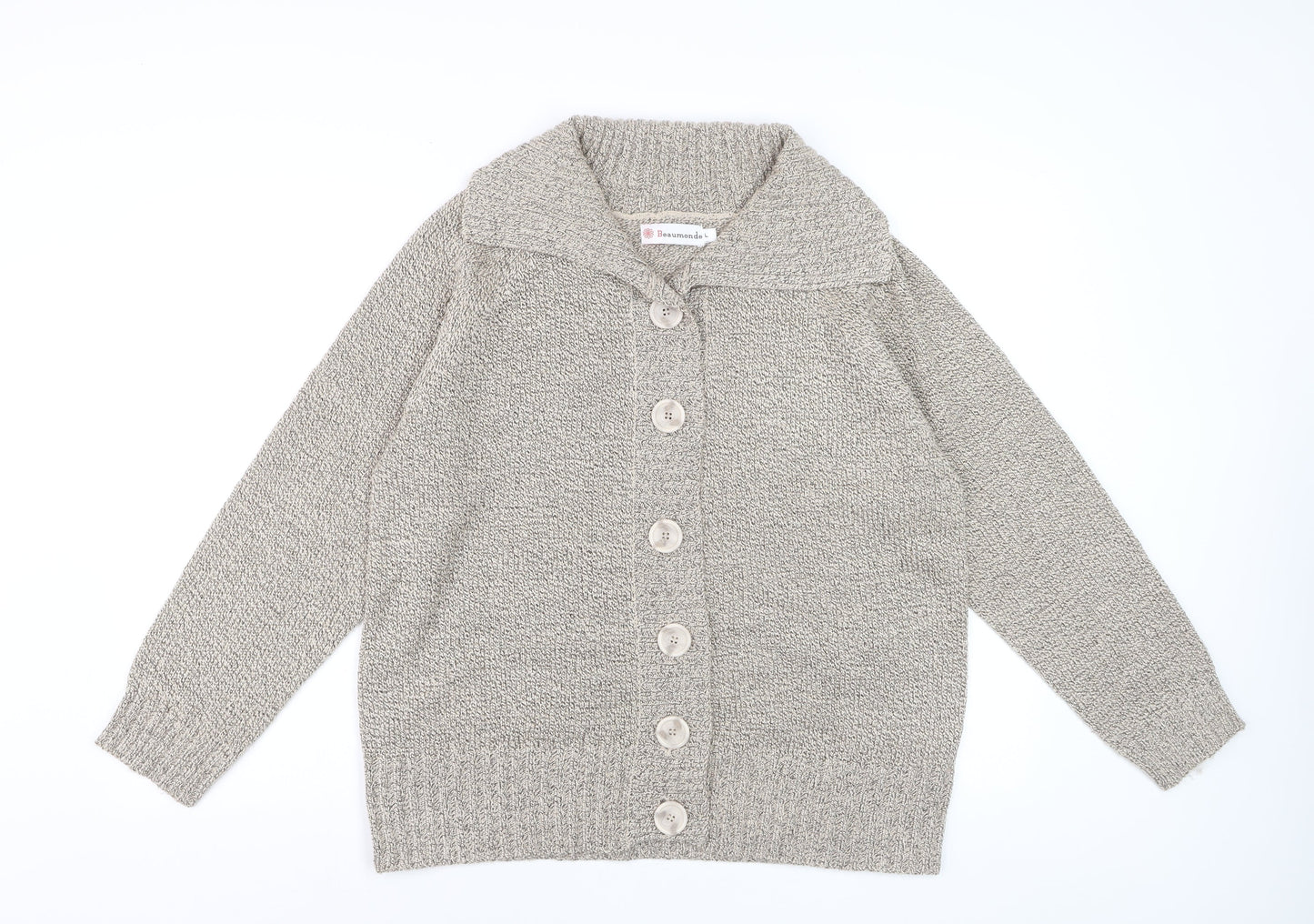 Beaumonde Women Beige Collared Chunky-Knit Cardigan L