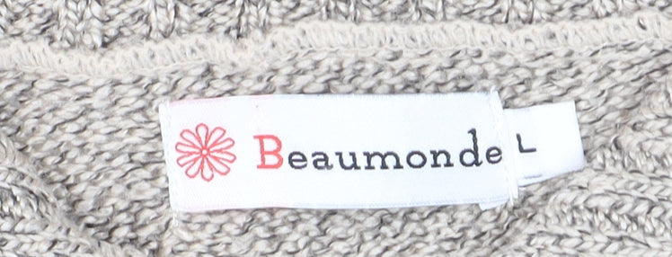 Beaumonde Women Beige Collared Chunky-Knit Cardigan L