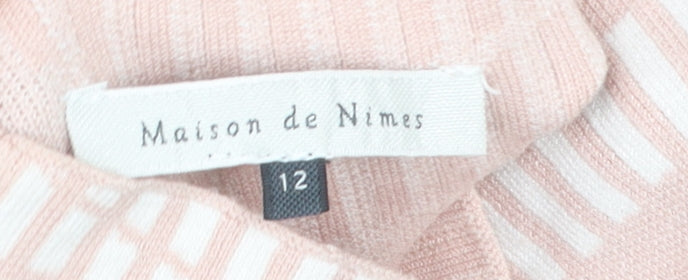 Maison de Nimes Women’s Pink Geometric Mock Neck Jumper Size 12