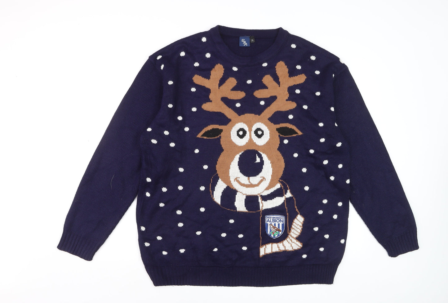 West Bromwich Albion Men's Blue XL Christmas Reindeer Jumper