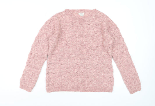 Fat Face Womens Pink Cable Knit Wool Blend Jumper Size 10