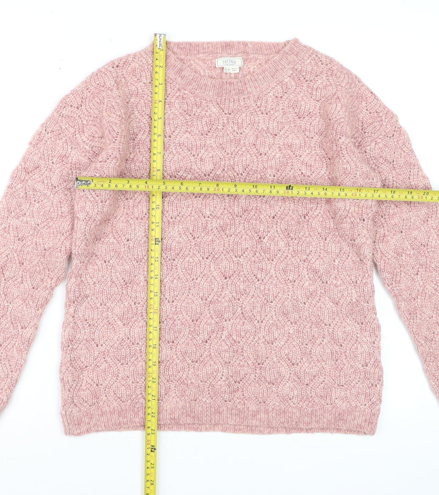 Fat Face Womens Pink Cable Knit Wool Blend Jumper Size 10