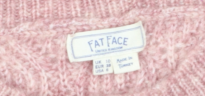 Fat Face Womens Pink Cable Knit Wool Blend Jumper Size 10