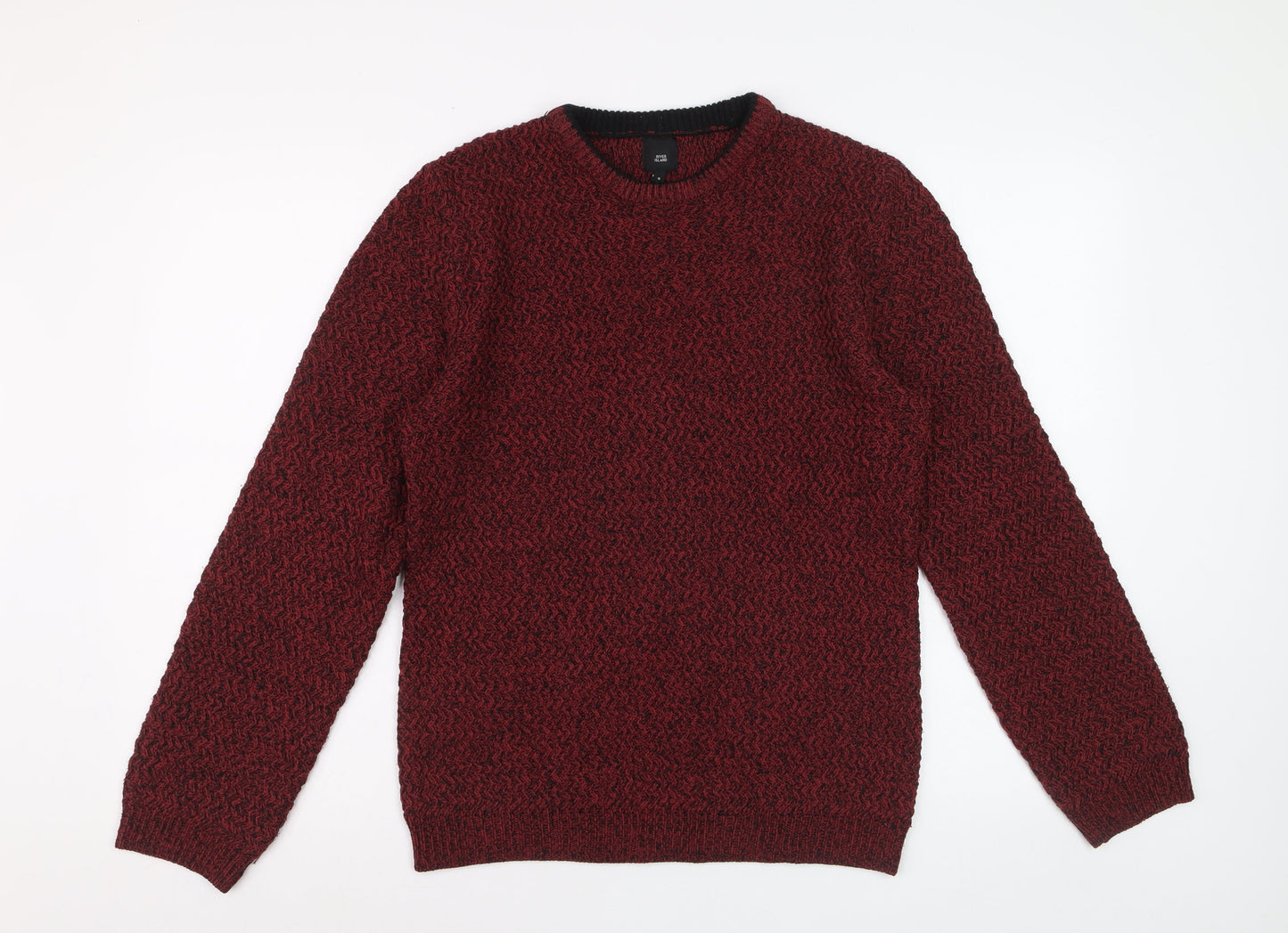 River Island Mens Red Chunky Knit Acrylic Jumper Size S
