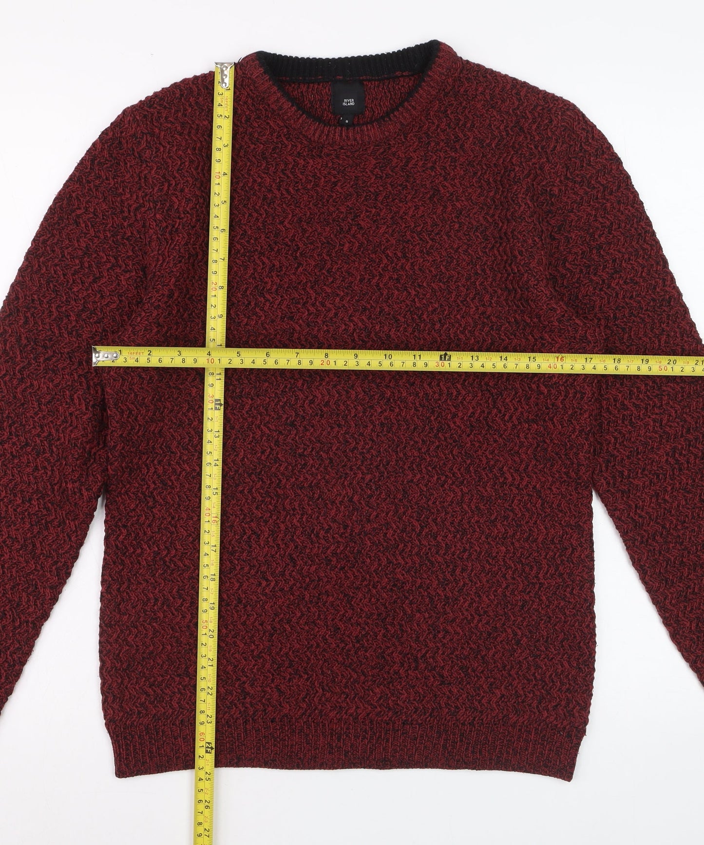River Island Mens Red Chunky Knit Acrylic Jumper Size S