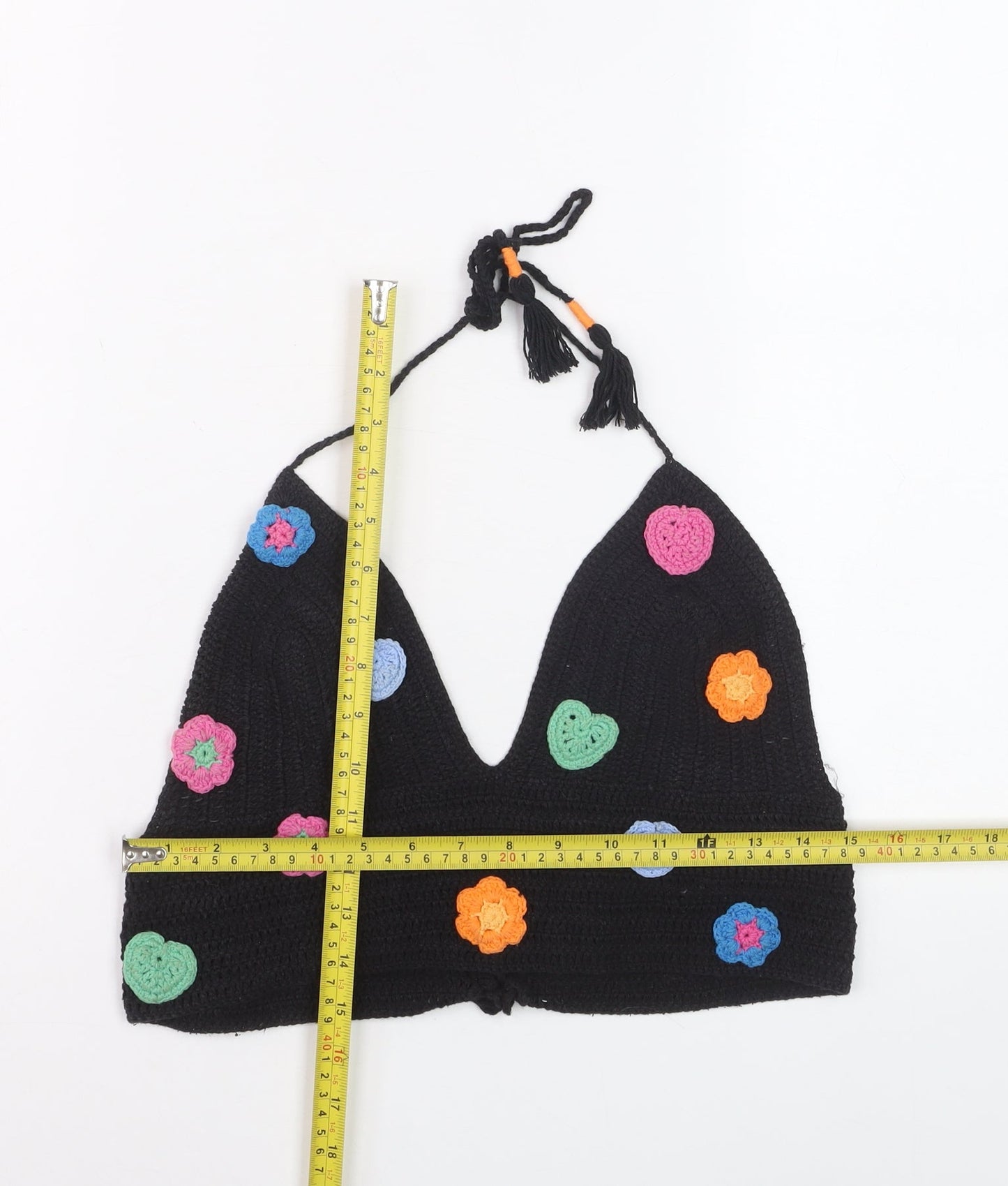 Urban Outfitters Womens Black Crochet Halter Flower Crop Top M