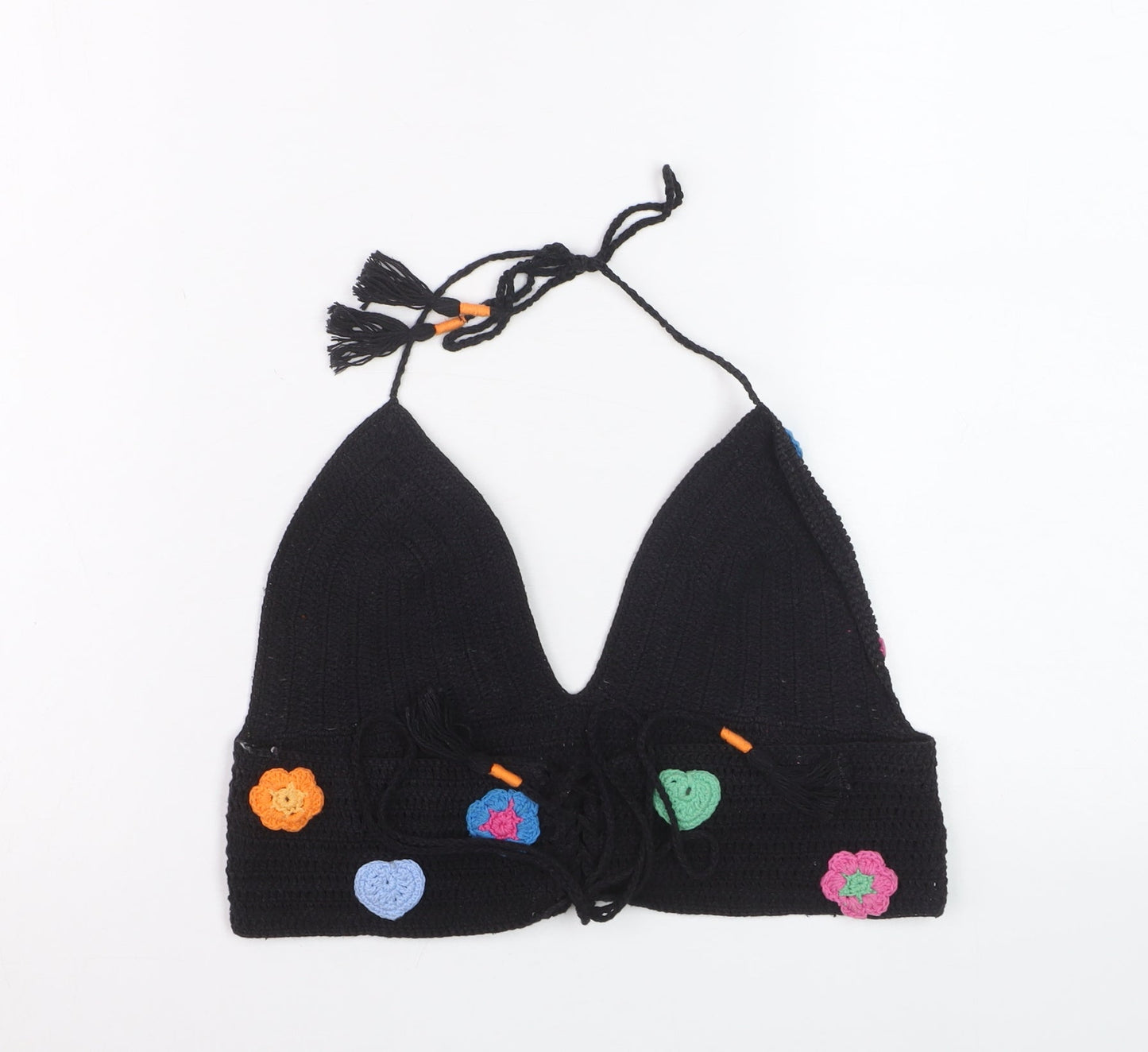 Urban Outfitters Womens Black Crochet Halter Flower Crop Top M