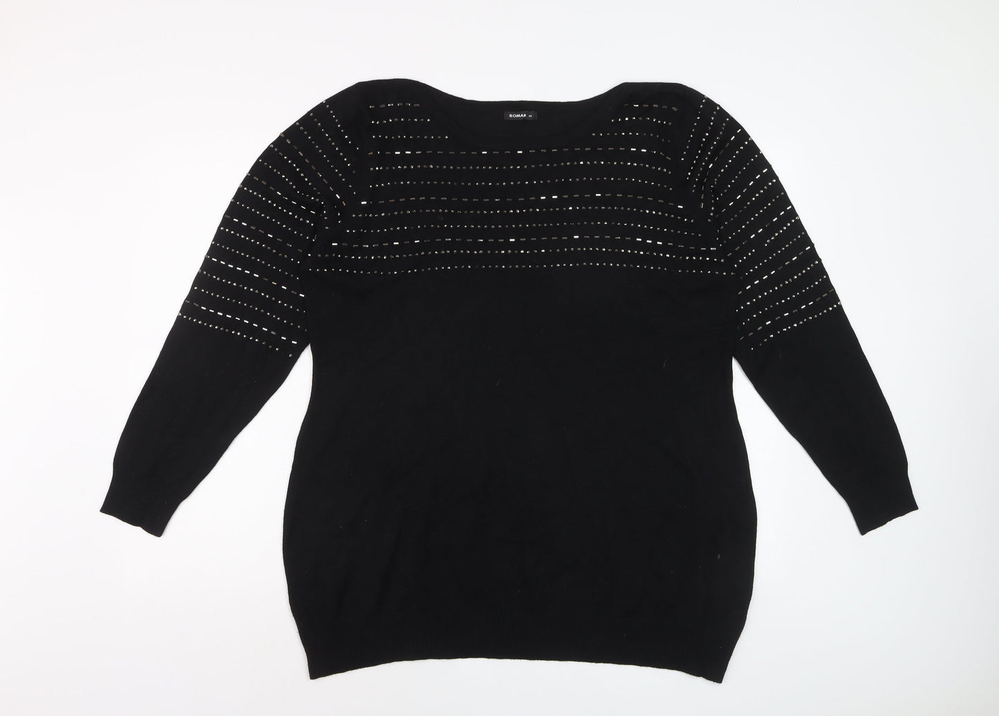 Roman Women’s Black Round Neck Knit Jumper Size 20 Long Sleeve