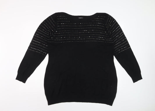 Roman Women’s Black Round Neck Knit Jumper Size 20 Long Sleeve