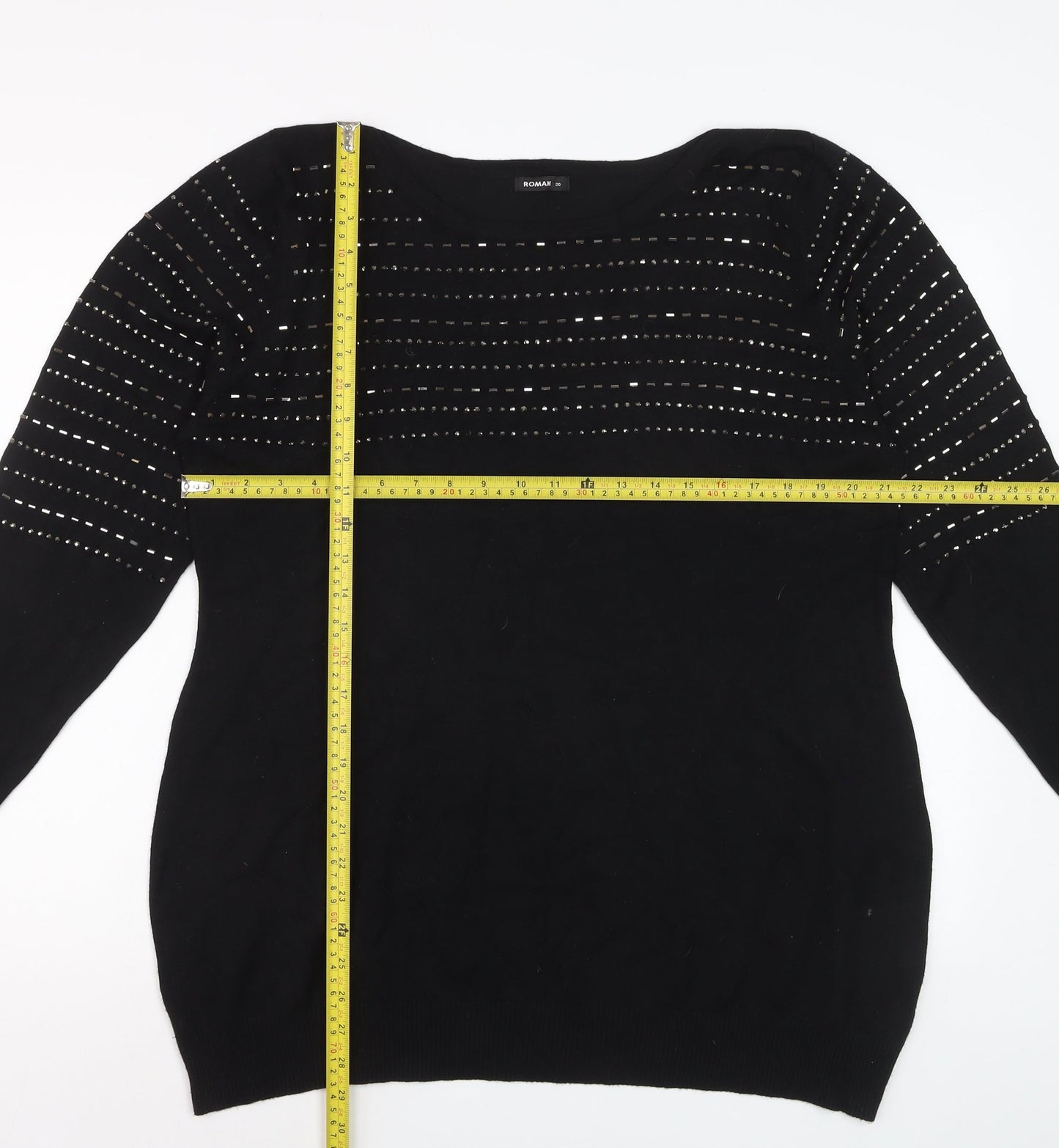Roman Women’s Black Round Neck Knit Jumper Size 20 Long Sleeve