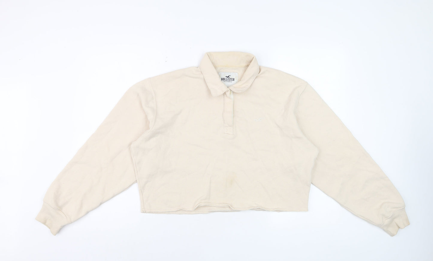Hollister Women Beige Cropped Long Sleeve Polo Shirt S