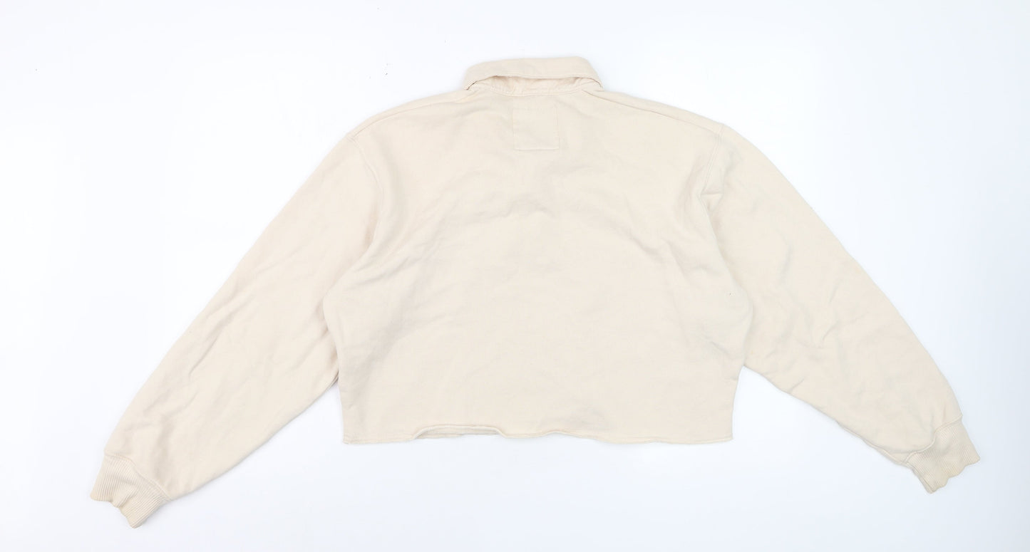 Hollister Women Beige Cropped Long Sleeve Polo Shirt S