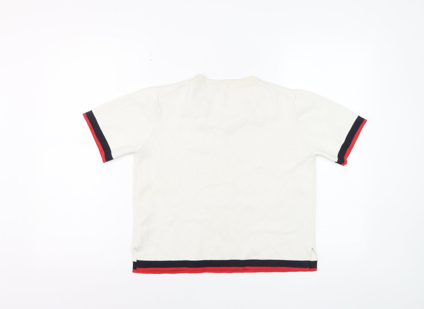 Zara Women Ivory Short Sleeve Knit T-Shirt Medium