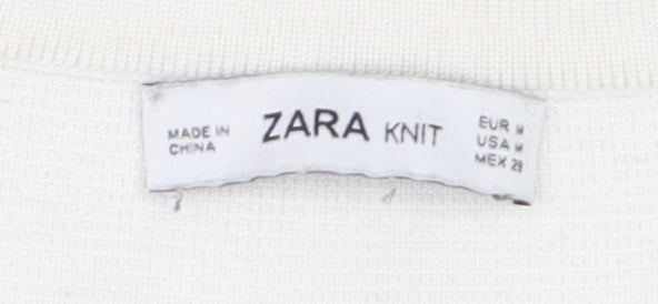 Zara Women Ivory Short Sleeve Knit T-Shirt Medium