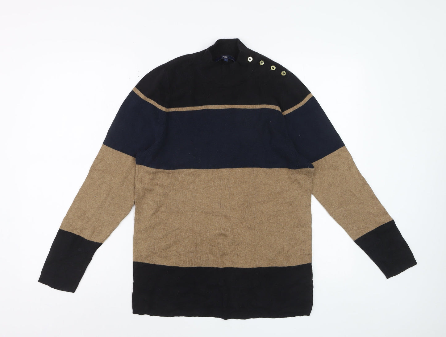 Next Women Black Blue Beige Striped Jumper Size 18 Button Detail