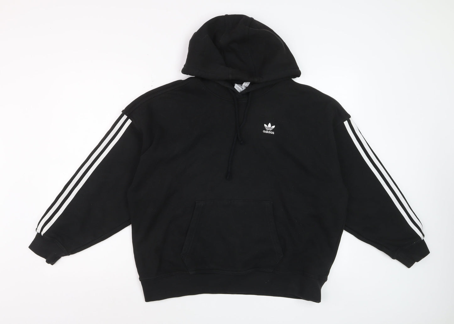 Adidas Womens Black Pullover Hoodie Size 4 Cotton Long Sleeve Casual