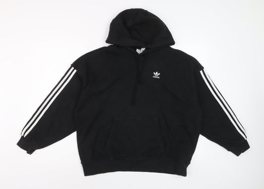 Adidas Womens Black Pullover Hoodie Size 4 Cotton Long Sleeve Casual