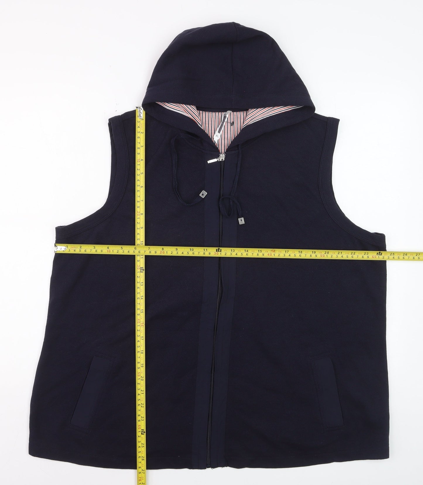 BM Women's Navy XL Sleeveless Full Zip Hoodie Vest