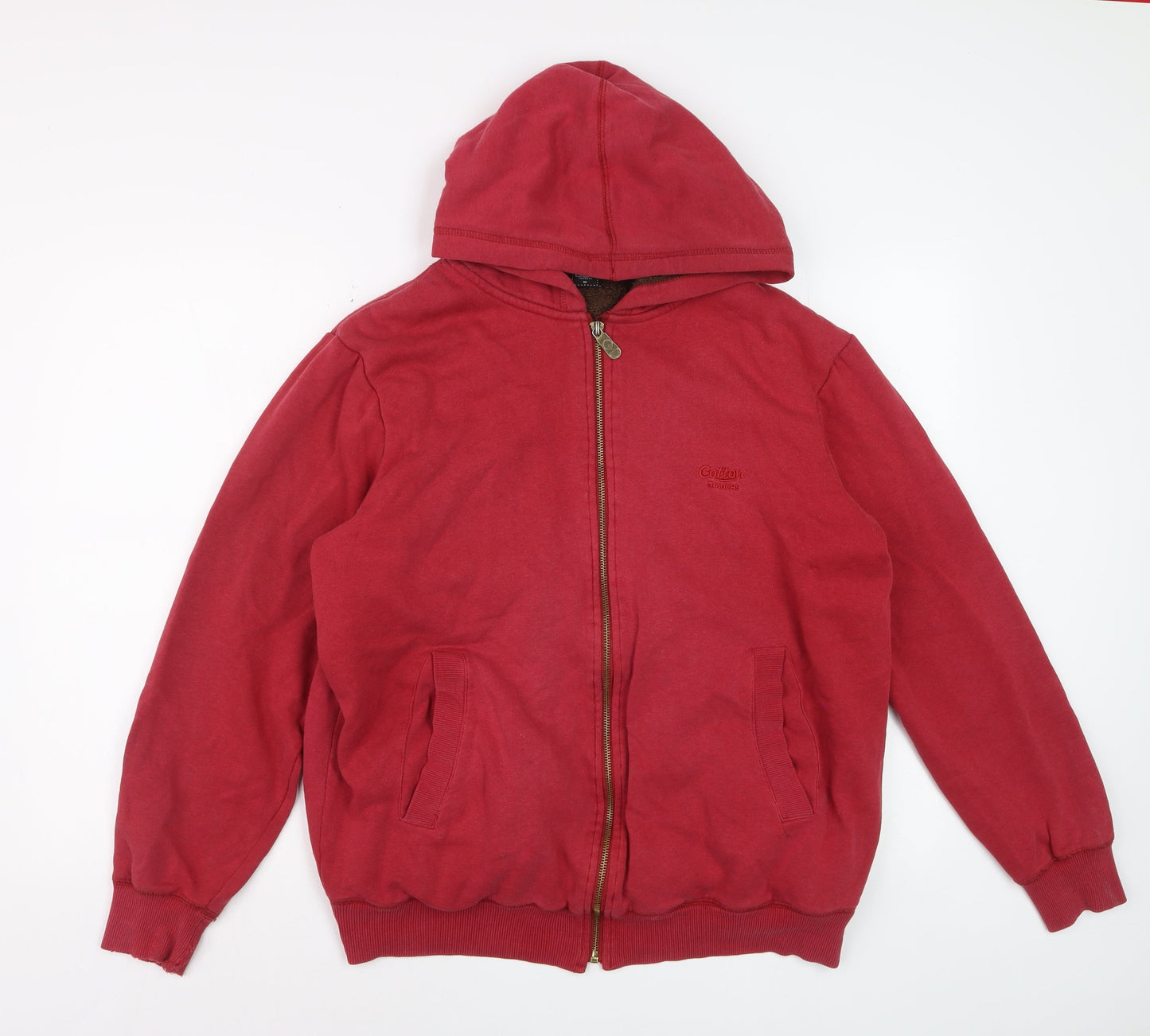 Cotton Traders Men's Red Full Zip Fleece Lined Hoodie Size M