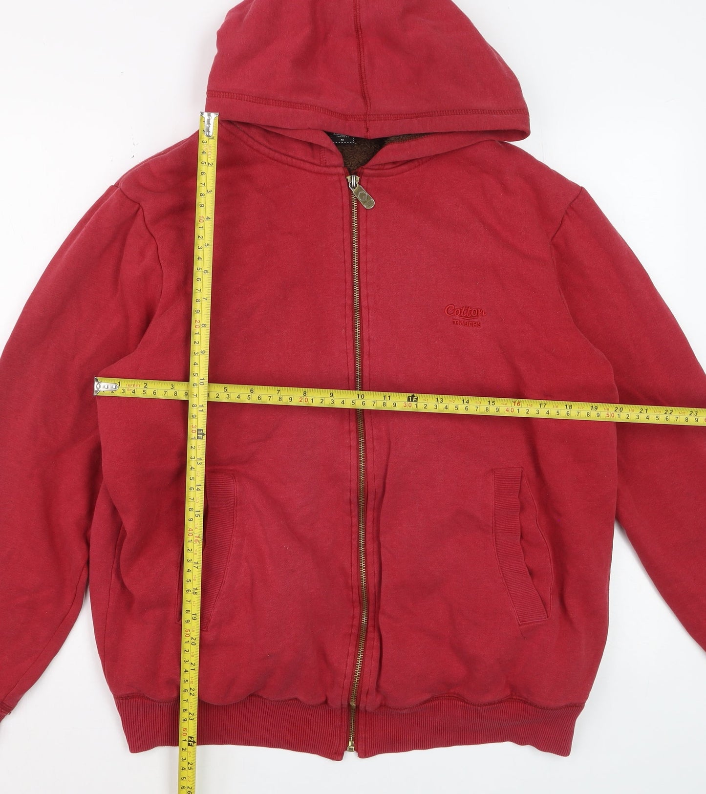 Cotton Traders Men's Red Full Zip Fleece Lined Hoodie Size M