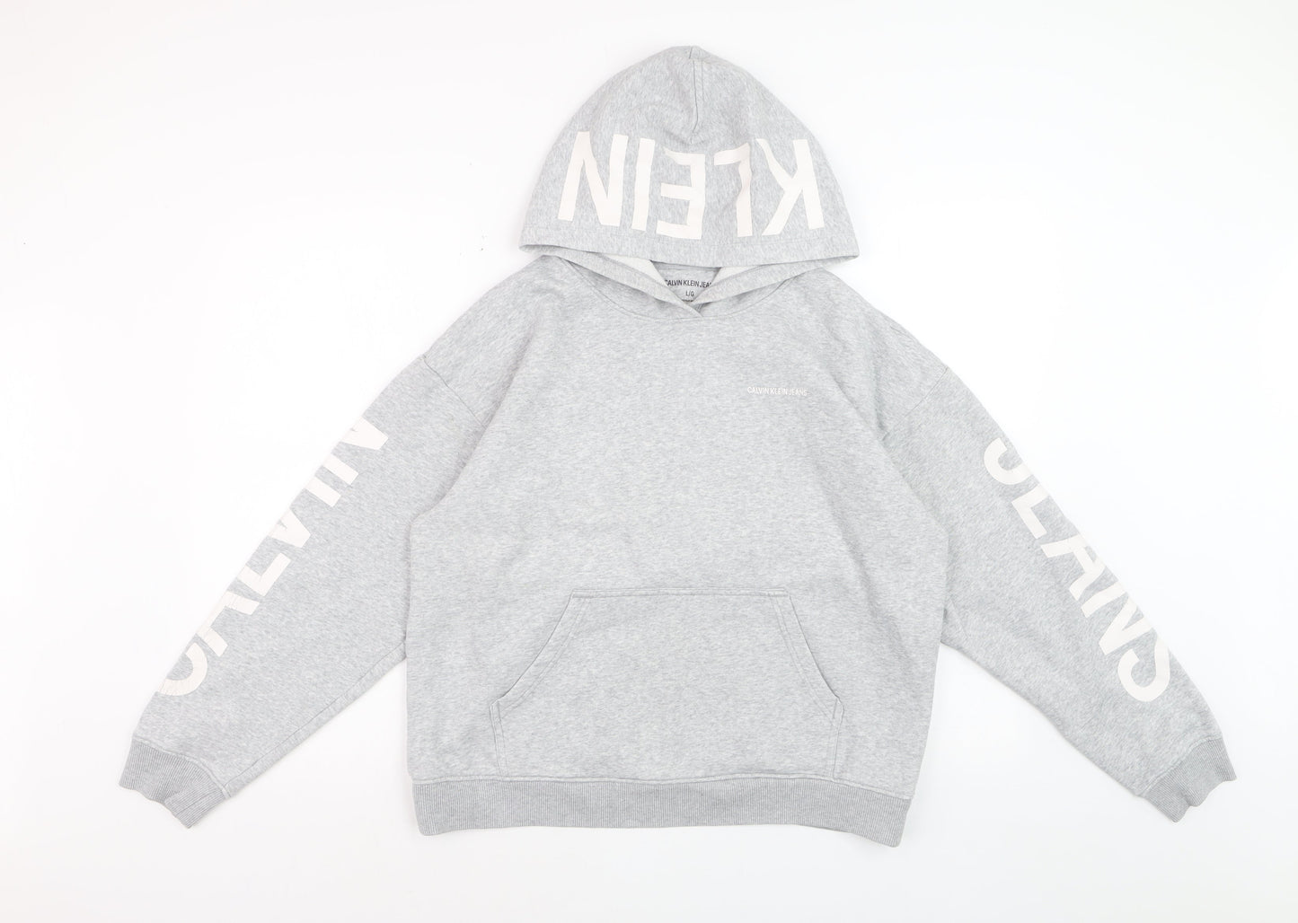 Calvin Klein Jeans Womens Grey Hoodie L Pullover Cotton Blend