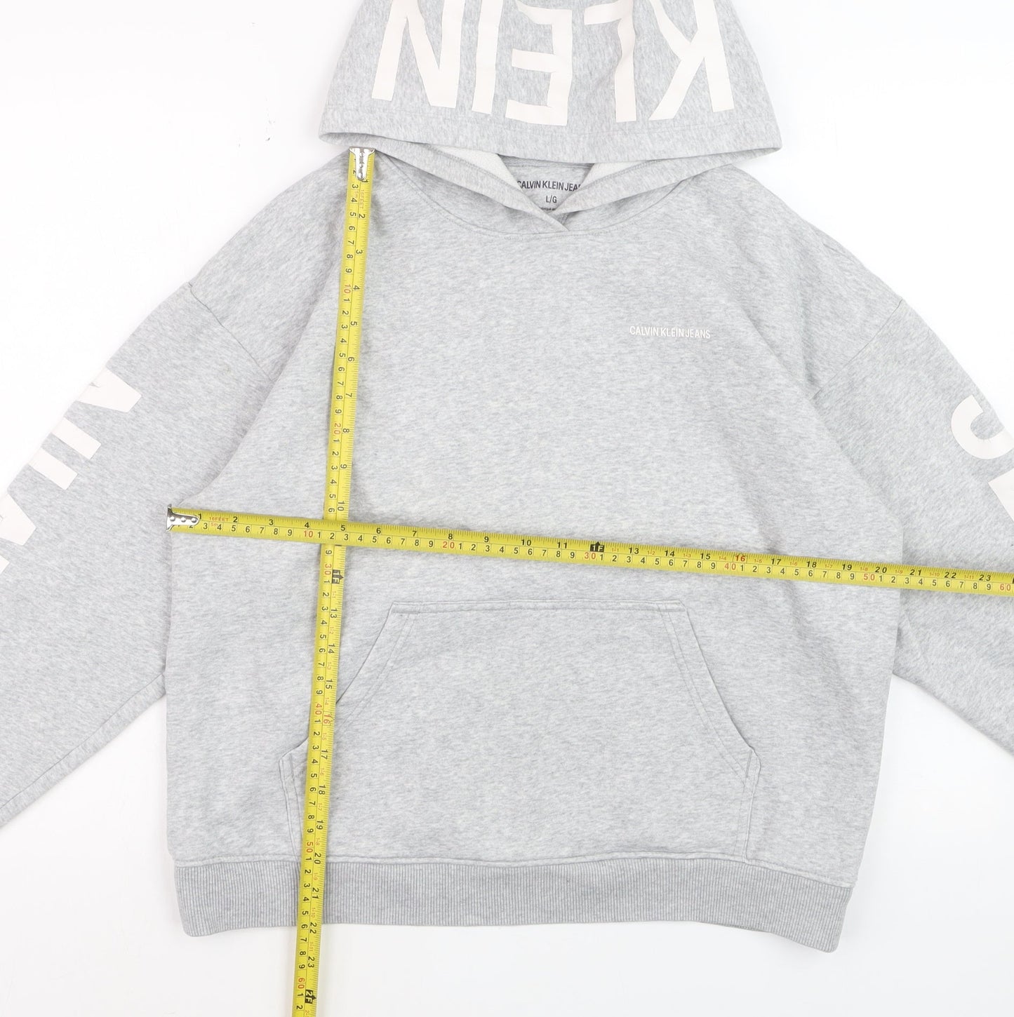 Calvin Klein Jeans Womens Grey Hoodie L Pullover Cotton Blend