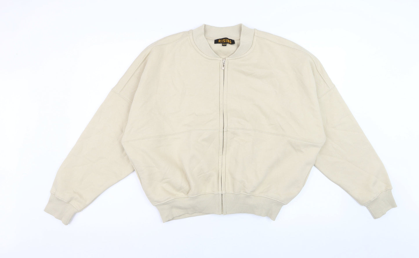 Rising Women's Beige Cotton Bomber Jacket XS Lightweight Zip Up