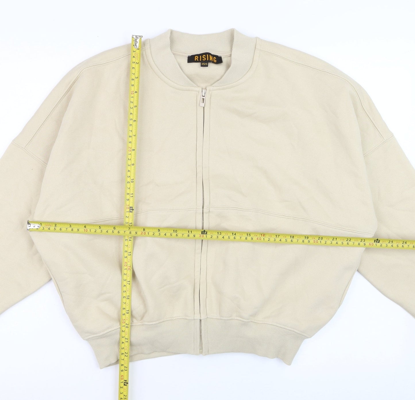 Rising Women's Beige Cotton Bomber Jacket XS Lightweight Zip Up
