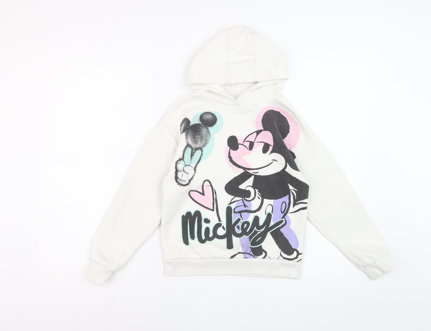 Disney Girls White Mickey Mouse Graphic Pullover Hoodie 8-9 Years