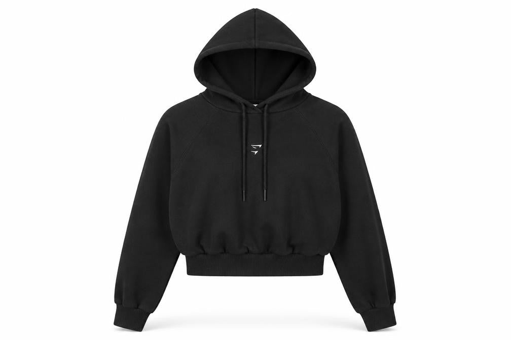 Gymshark Womens Black Cropped Pullover Hoodie Size M Cotton Blend