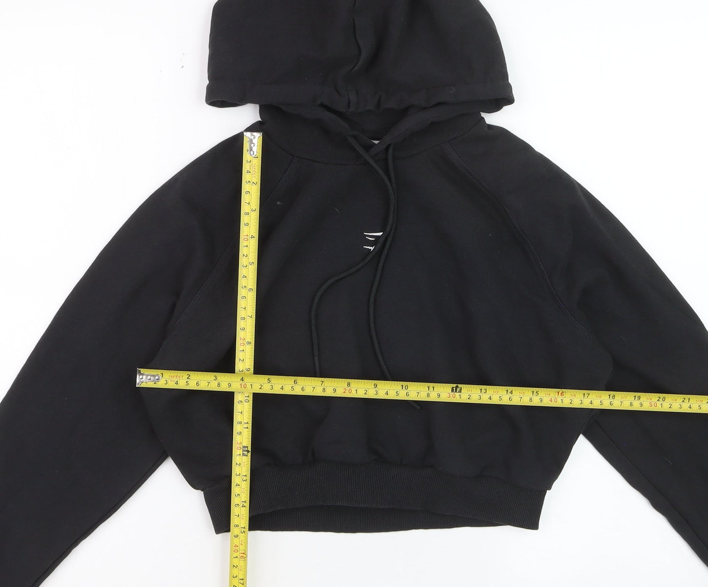 Gymshark Womens Black Cropped Pullover Hoodie Size M Cotton Blend