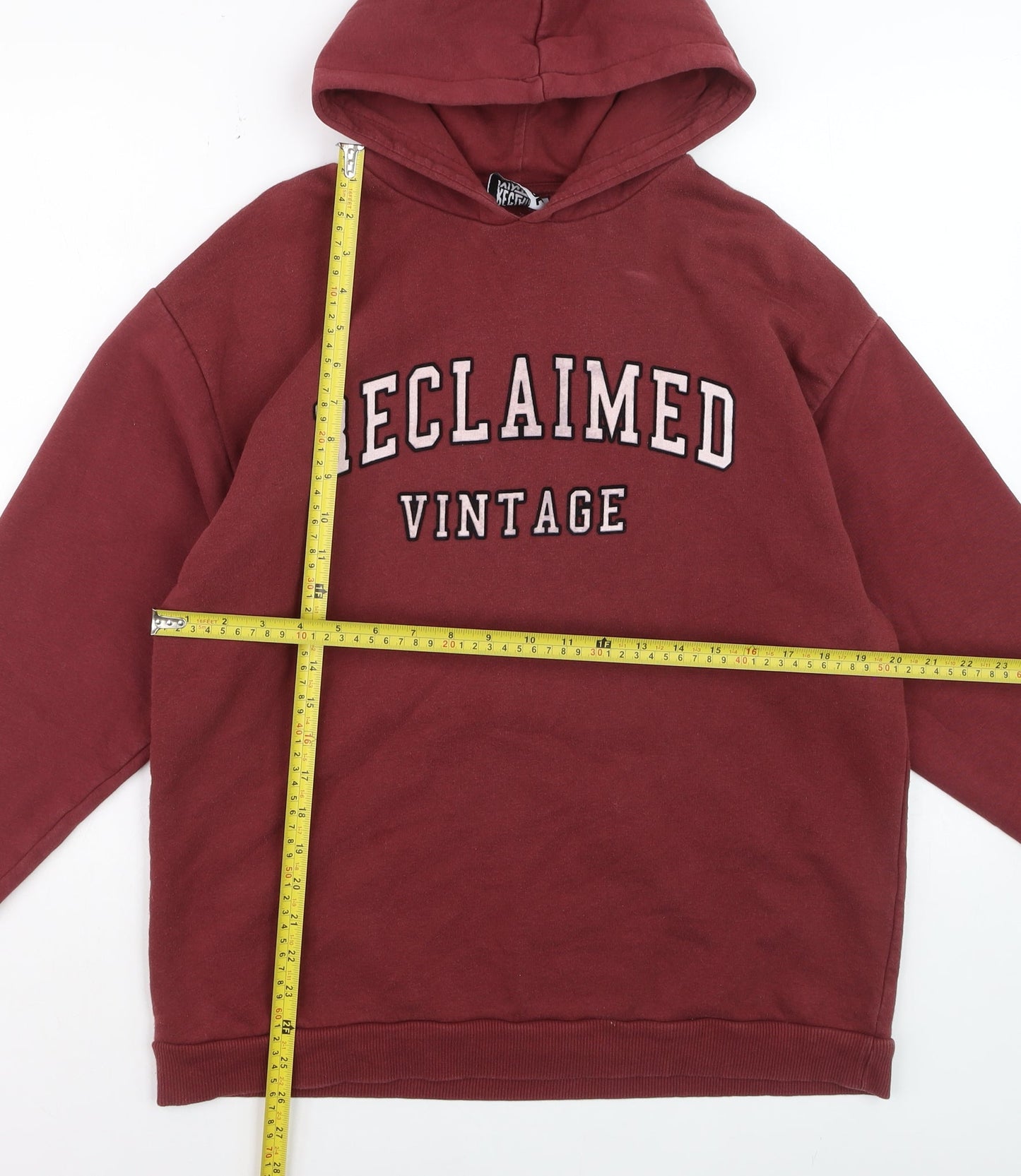 Reclaimed Vintage Women's Burgundy Pullover Hoodie UK 6 Cotton Blend