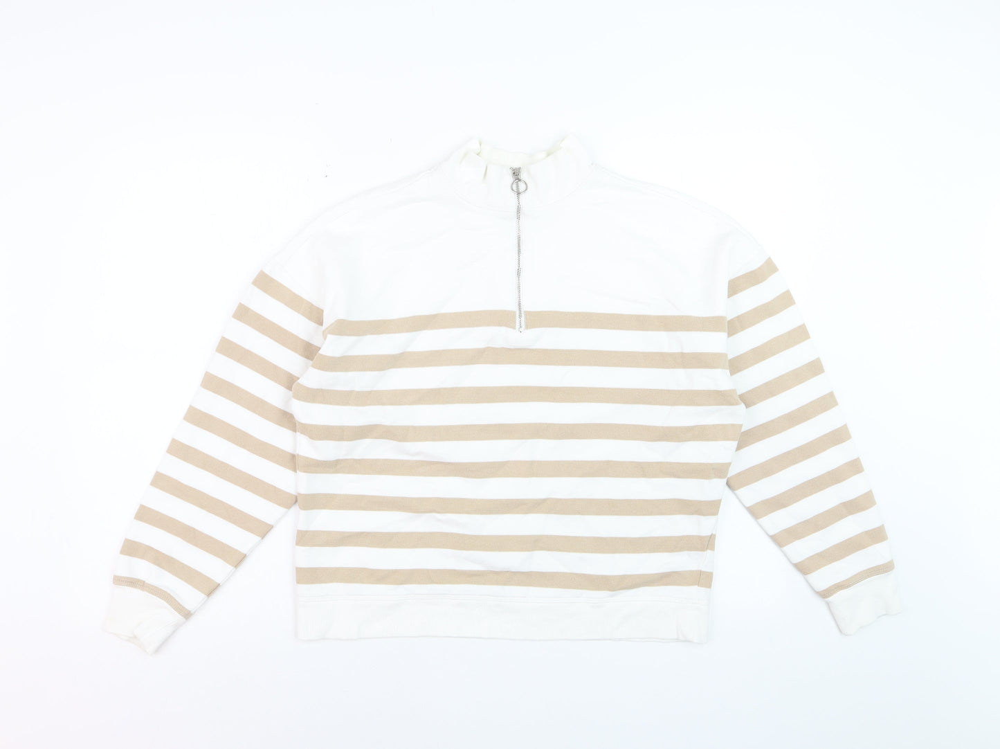 Marks and Spencer Women Ivory Beige Stripe Quarter Zip Sweatshirt Size 10