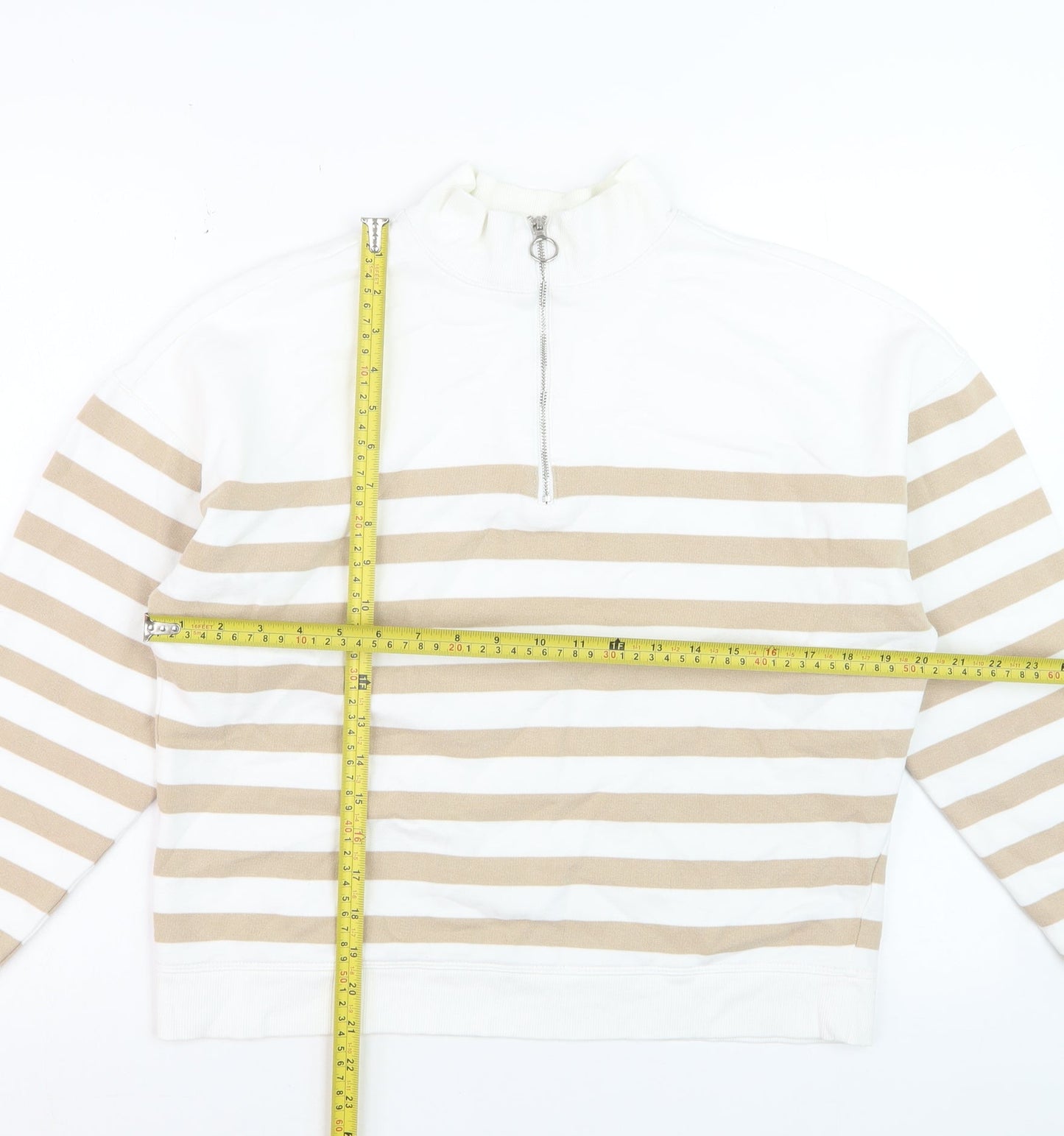 Marks and Spencer Women Ivory Beige Stripe Quarter Zip Sweatshirt Size 10