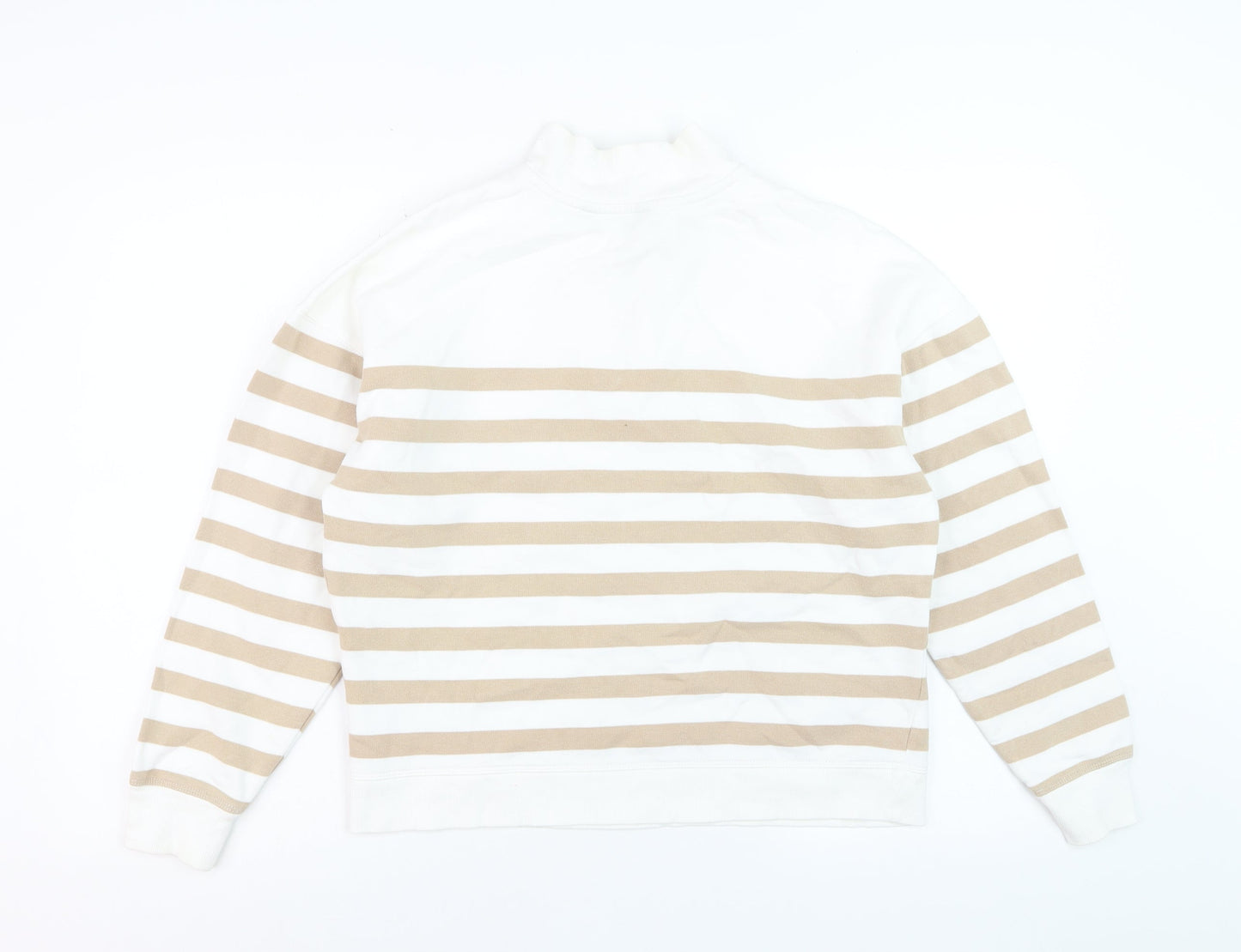 Marks and Spencer Women Ivory Beige Stripe Quarter Zip Sweatshirt Size 10