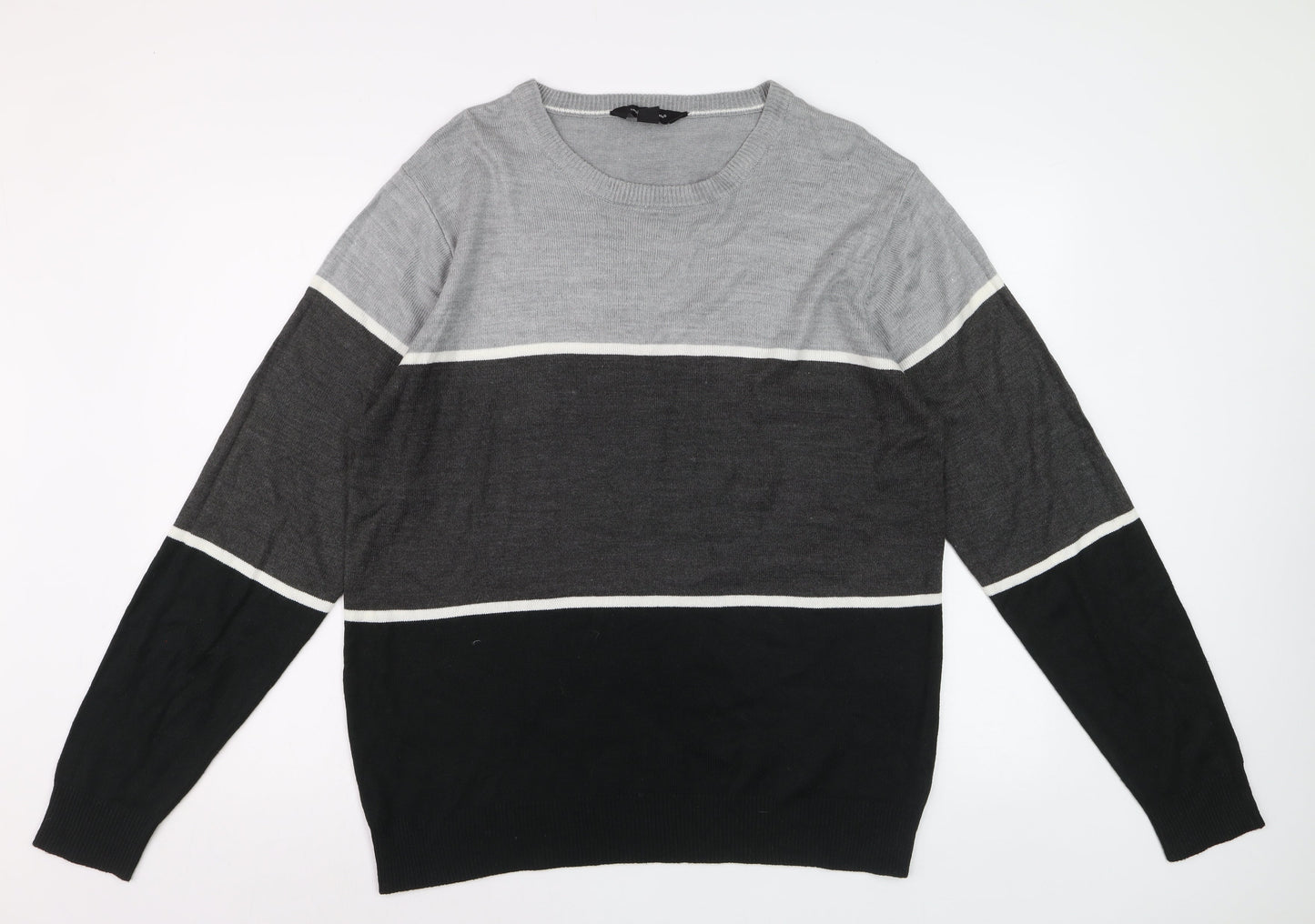 Cedar Wood State Men's Grey XL Striped Acrylic Crew Neck Jumper
