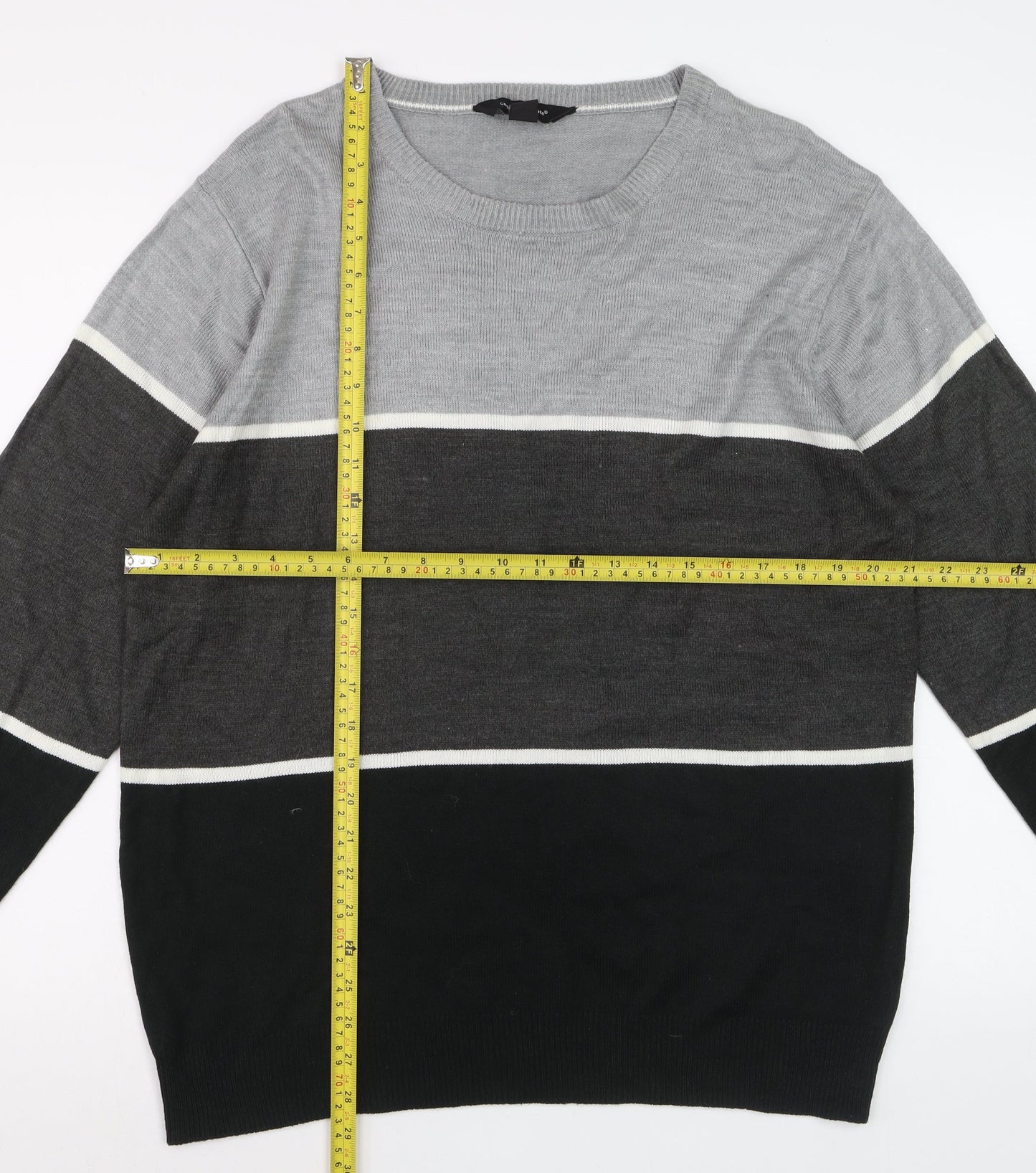 Cedar Wood State Men's Grey XL Striped Acrylic Crew Neck Jumper