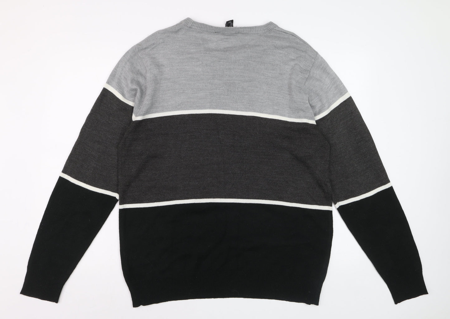 Cedar Wood State Men's Grey XL Striped Acrylic Crew Neck Jumper