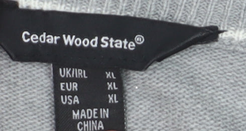 Cedar Wood State Men's Grey XL Striped Acrylic Crew Neck Jumper