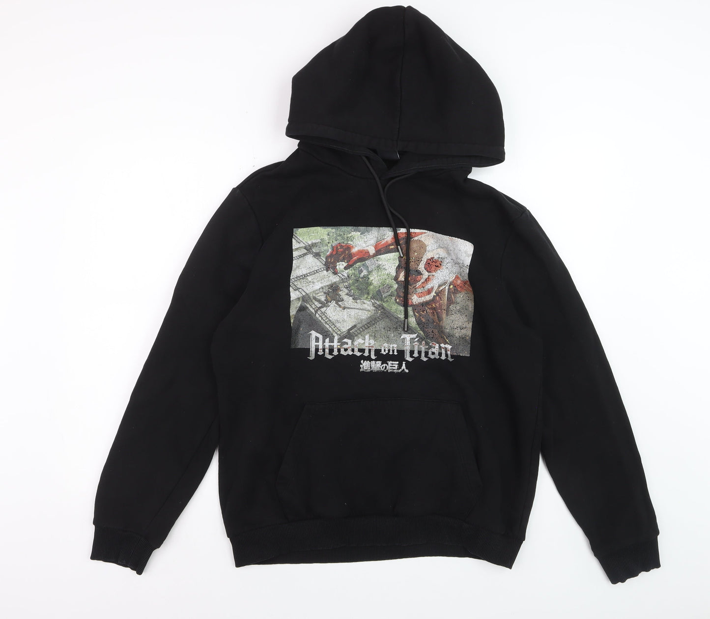 Bershka Men’s Black Attack on Titan Hoodie, Size M, Pullover Anime Graphic
