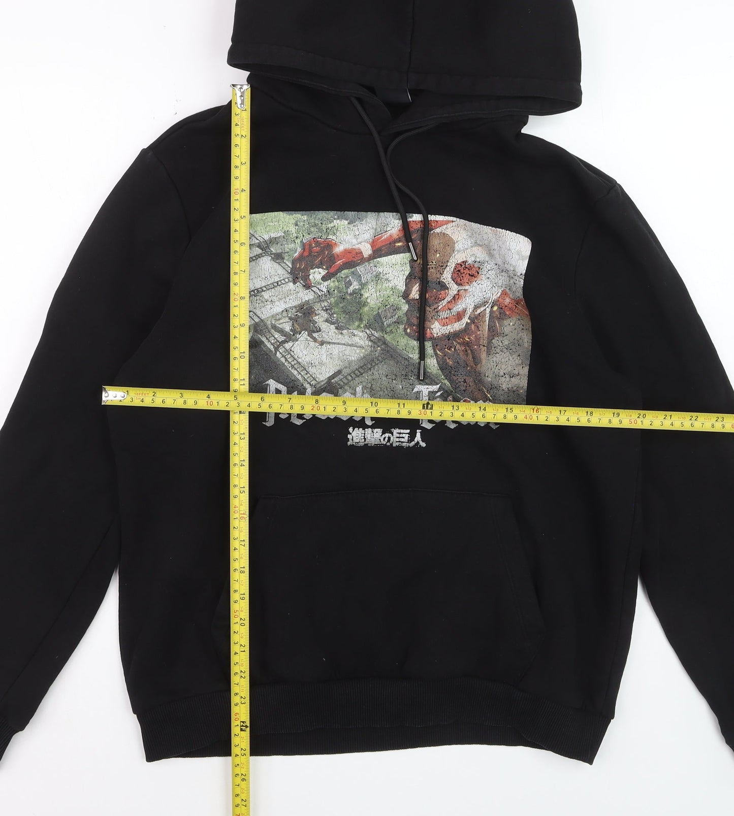 Bershka Men’s Black Attack on Titan Hoodie, Size M, Pullover Anime Graphic