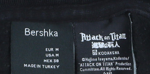 Bershka Men’s Black Attack on Titan Hoodie, Size M, Pullover Anime Graphic