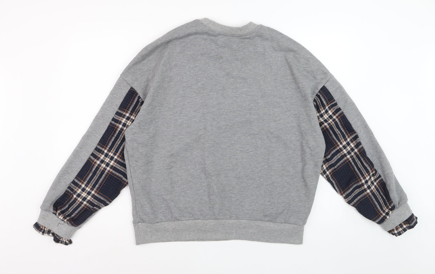 BWG Women Grey Plaid Sleeve Pullover Sweatshirt L Casual Style